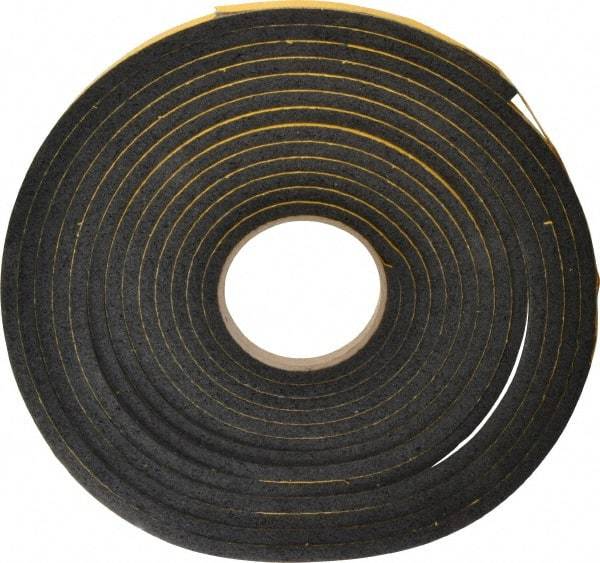 Made in USA - 5/16" Thick x 3/8" Wide x 25' Long Black Open Cell Natural Foam Rubber Roll - Stock Length, Adhesive Back, 24 to 30 Lb/Cu Ft Density, -20°F to 160°F - Eagle Tool & Supply