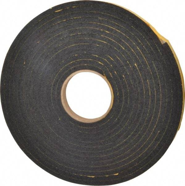Made in USA - 5/16" Thick x 3/4" Wide x 25' Long Black Open Cell Natural Foam Rubber Roll - Stock Length, Adhesive Back, 24 to 30 Lb/Cu Ft Density, -20°F to 160°F - Eagle Tool & Supply