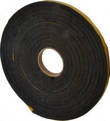 Made in USA - 7/16" Thick x 5/8" Wide x 25' Long Black Open Cell Natural Foam Rubber Roll - Stock Length, Adhesive Back, 24 to 30 Lb/Cu Ft Density, -20°F to 160°F - Eagle Tool & Supply