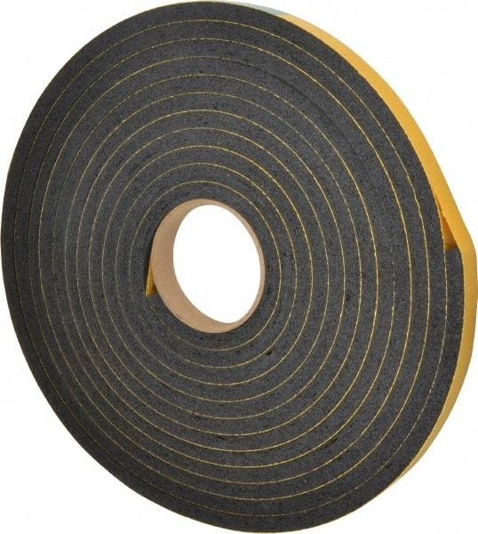 Made in USA - 7/16" Thick x 3/4" Wide x 25' Long Black Open Cell Natural Foam Rubber Roll - Stock Length, Adhesive Back, 24 to 30 Lb/Cu Ft Density, -20°F to 160°F - Eagle Tool & Supply