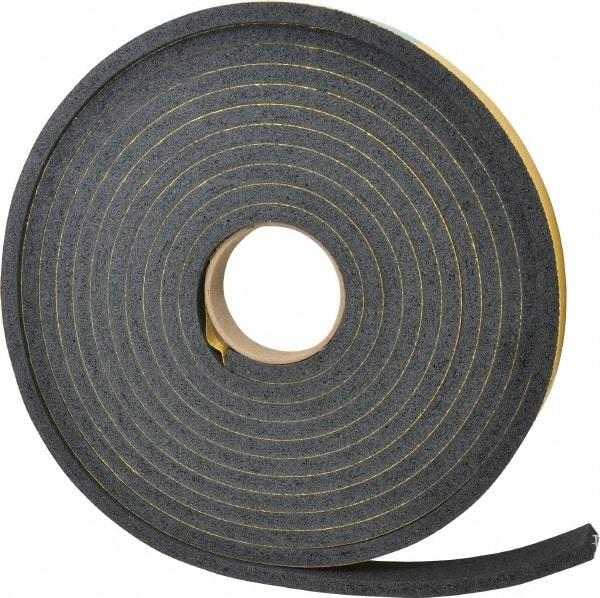 Made in USA - 7/16" Thick x 1" Wide x 25' Long Black Open Cell Natural Foam Rubber Roll - Stock Length, Adhesive Back, 24 to 30 Lb/Cu Ft Density, -20°F to 160°F - Eagle Tool & Supply