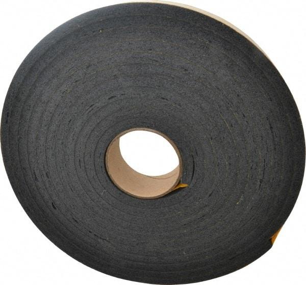 Made in USA - 7/16" Thick x 2" Wide x 25' Long Black Open Cell Natural Foam Rubber Roll - Stock Length, Adhesive Back, 24 to 30 Lb/Cu Ft Density, -20°F to 160°F - Eagle Tool & Supply
