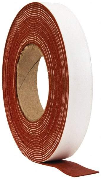 Made in USA - 1/16" Thick x 1" Wide x 30' Long Tan-Orange Closed Cell Silicone Foam Rubber Roll - Stock Length, Adhesive Back, 33 Lb/Cu Ft Density, -100°F to 500°F - Eagle Tool & Supply