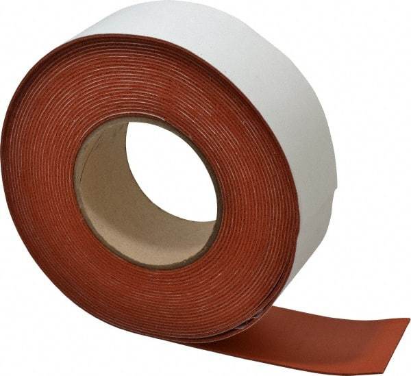 Made in USA - 1/16" Thick x 2" Wide x 30' Long Tan-Orange Closed Cell Silicone Foam Rubber Roll - Stock Length, Adhesive Back, 33 Lb/Cu Ft Density, -100°F to 500°F - Eagle Tool & Supply