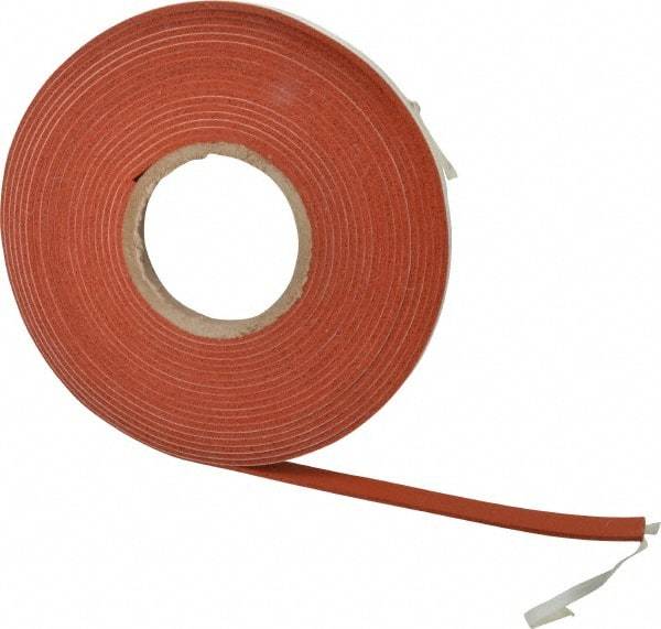 Made in USA - 1/8" Thick x 1/2" Wide x 30' Long Tan-Orange Closed Cell Silicone Foam Rubber Roll - Stock Length, Adhesive Back, 33 Lb/Cu Ft Density, -100°F to 500°F - Eagle Tool & Supply
