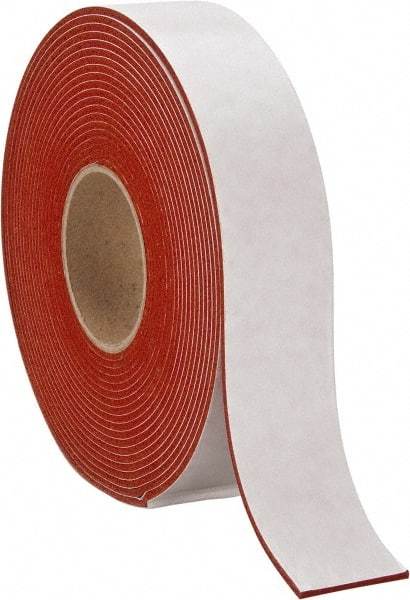 Made in USA - 1/8" Thick x 2" Wide x 30' Long Tan-Orange Closed Cell Silicone Foam Rubber Roll - Stock Length, Adhesive Back, 33 Lb/Cu Ft Density, -100°F to 500°F - Eagle Tool & Supply