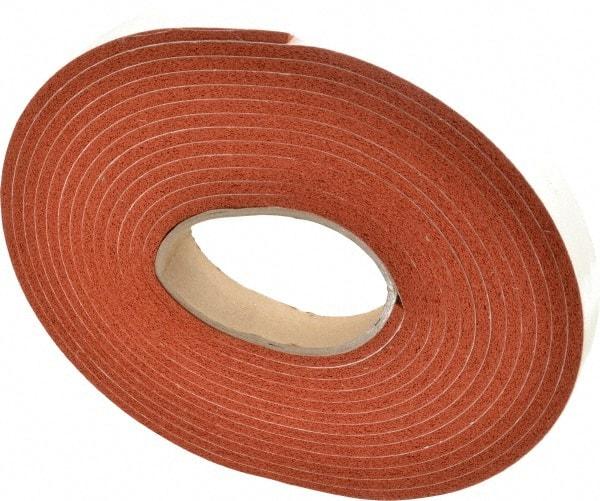 Made in USA - 3/16" Thick x 1" Wide x 20' Long Tan-Orange Closed Cell Silicone Foam Rubber Roll - Stock Length, Adhesive Back, 33 Lb/Cu Ft Density, -100°F to 500°F - Eagle Tool & Supply