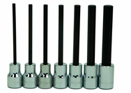 8 Piece - 1/8; 9/64; 5/32; 3/16; 7/32; 1/4; 5/16; & 3/8" - 3/8" Drive - Hex Long Bit Socket Set - Eagle Tool & Supply