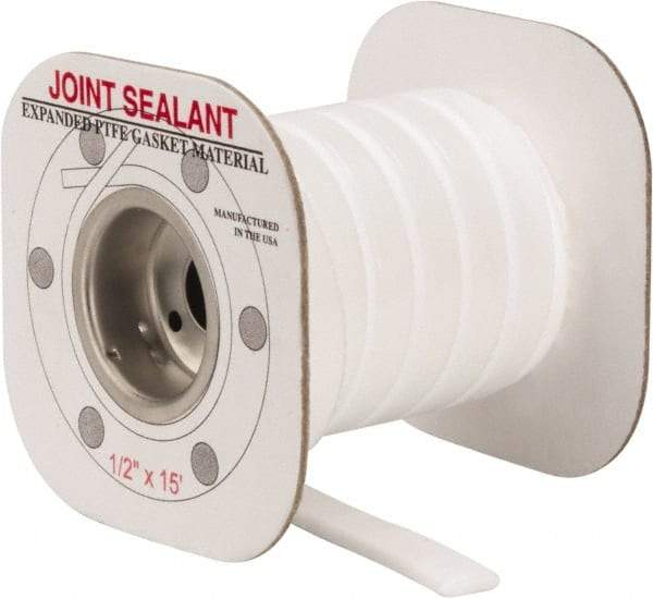 Made in USA - 15' Long x 1/2" Wide Economy PTFE Joint Sealant - White, 1-1/8 to 1-1/2" Approximate Flange Form Width - Eagle Tool & Supply