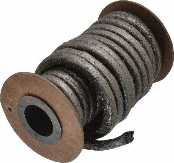 Made in USA - 1/4" x 12-1/2' Spool Length, Graphite Impregnated Aramid Compression Packing - 1,800 Max psi, -50 to 600° F, Gray - Eagle Tool & Supply