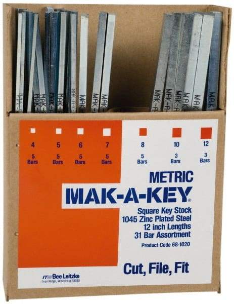 Made in USA - 12" Long, Key Stock Assortment - 18-8 Stainless Steel - Eagle Tool & Supply