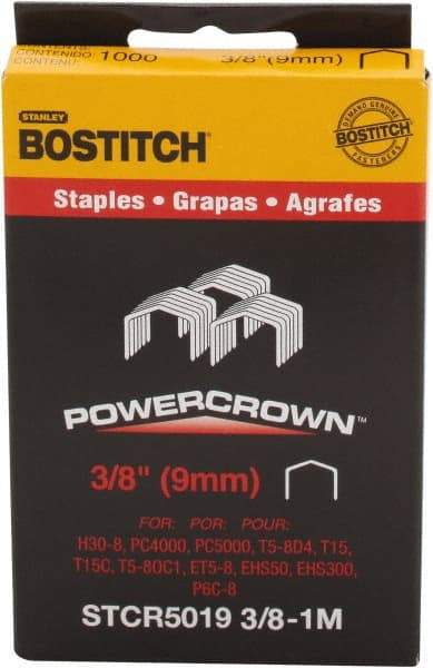 Stanley Bostitch - 3/8" Long x 7/16" Wide, 18 Gauge Crowned Construction Staple - Steel, Chisel Point - Eagle Tool & Supply