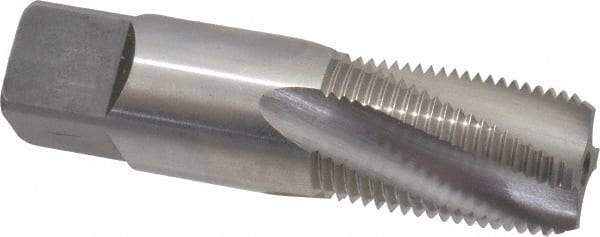 Balax - 3/8-18 NPT, 15° Helix, 4 Flutes, Bottoming Chamfer, Bright Finish, Cobalt, Spiral Flute Pipe Tap - Right Hand Flute, 0.7" Shank Diam, 1-1/16" Thread Length, 0.333-0.389" Projection, 1/2" Square Size, - Eagle Tool & Supply