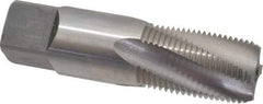 Balax - 3/8-18 NPT, 15° Helix, 4 Flutes, Bottoming Chamfer, Bright Finish, Cobalt, Spiral Flute Pipe Tap - Right Hand Flute, 0.7" Shank Diam, 1-1/16" Thread Length, 0.333-0.389" Projection, 1/2" Square Size, - Eagle Tool & Supply