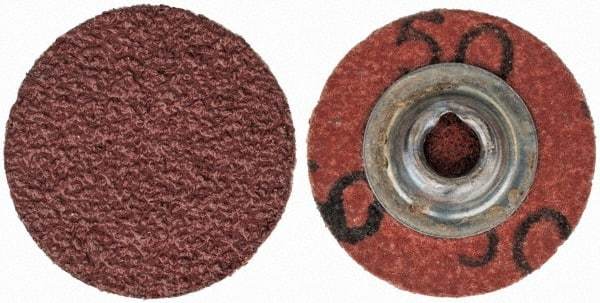 Merit Abrasives - 1" Disc Diam, 50 Grit, Aluminum Oxide Quick Change Disc - Type S Attaching System, Coated, Brown, 40,000 RPM, ALO Series - Eagle Tool & Supply