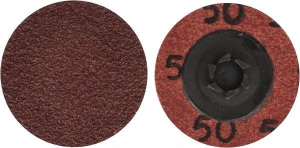 Merit Abrasives - 1-1/2" Disc Diam, 50 Grit, Aluminum Oxide Quick Change Disc - Type P Attaching System, Coated, Brown, 30,000 RPM, ALO Series - Eagle Tool & Supply