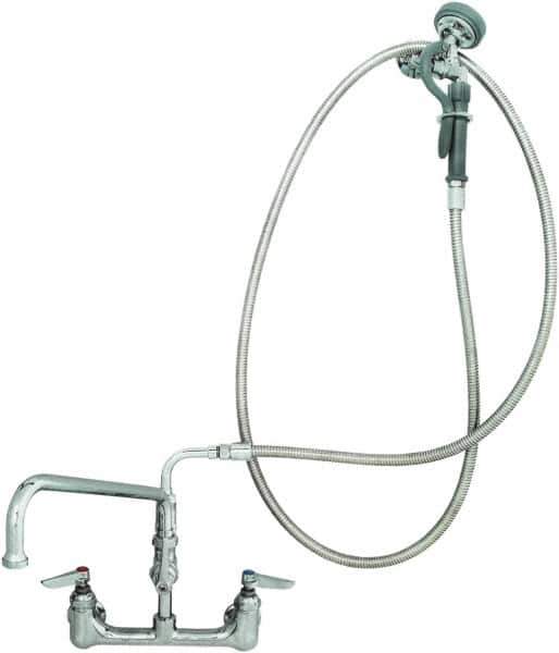 T&S Brass - Riser with Spring Guide, 2 Way Design, Wall Mount, Pre Rinse Faucet Assembly - Lever Handle - Eagle Tool & Supply