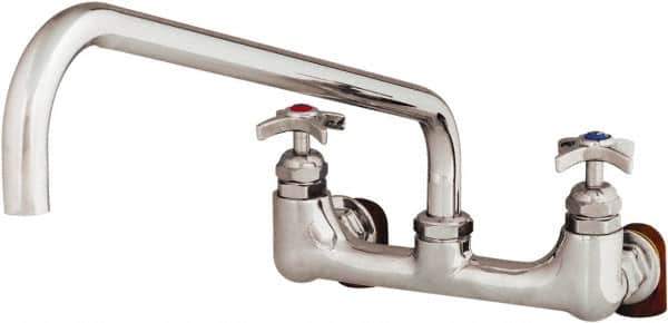 T&S Brass - Straight Spout, 2 Way Design, Wall Mount, Industrial Sink Faucet - 18 Inch Spout, 4 Spoke Handle - Eagle Tool & Supply