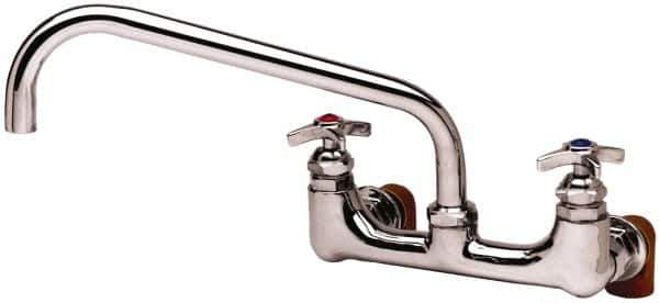 T&S Brass - Straight Spout, 2 Way Design, Wall Mount, Industrial Sink Faucet - 12 Inch Spout, 4 Spoke Handle - Eagle Tool & Supply