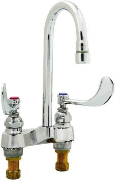 T&S Brass - Faucet Mount, Deck Mount Faucet without Spray - Two Handle, Wrist Blade Handle, Rigid Gooseneck Spout, No Drain - Eagle Tool & Supply