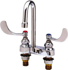 T&S Brass - Faucet Mount, Deck Mount Faucet without Spray - Two Handle, Wrist Blade Handle, Gooseneck Spout, No Drain - Eagle Tool & Supply