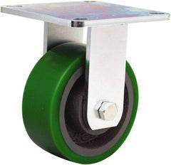 Hamilton - 5" Diam x 2" Wide x 6-1/2" OAH Top Plate Mount Rigid Caster - Polyurethane Mold onto Cast Iron Center, 900 Lb Capacity, Sealed Precision Ball Bearing, 5 x 5-1/2" Plate - Eagle Tool & Supply