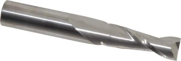 SGS - 21/64", 1" LOC, 3/8" Shank Diam, 2-1/2" OAL, 2 Flute, Solid Carbide Square End Mill - Single End, Uncoated, Spiral Flute, 30° Helix, Centercutting, Right Hand Cut, Right Hand Flute, Series 3 - Eagle Tool & Supply