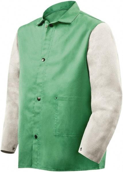 Steiner - Size 2XL Flame Resistant/Retardant Jacket - Green, Gray, Cotton & Leather, Snaps Closure, 56 to 58" Chest - Eagle Tool & Supply