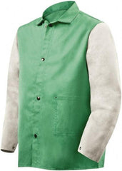 Steiner - Size L Flame Resistant/Retardant Jacket - Green, Gray, Cotton & Leather, Snaps Closure, 48 to 50" Chest - Eagle Tool & Supply