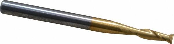 SGS - 3/32", 9/32" LOC, 1/8" Shank Diam, 1-1/2" OAL, 2 Flute, Solid Carbide Square End Mill - Single End, TiN Finish, Spiral Flute, 30° Helix, Centercutting, Right Hand Cut, Right Hand Flute, Series 3 - Eagle Tool & Supply
