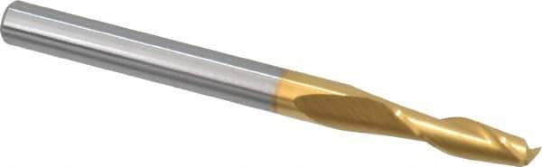 SGS - 7/64", 3/8" LOC, 1/8" Shank Diam, 1-1/2" OAL, 2 Flute, Solid Carbide Square End Mill - Single End, TiN Finish, Spiral Flute, 30° Helix, Centercutting, Right Hand Cut, Right Hand Flute, Series 3 - Eagle Tool & Supply