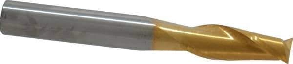 SGS - 5/16", 13/16" LOC, 5/16" Shank Diam, 2-1/2" OAL, 2 Flute, Solid Carbide Square End Mill - Single End, TiN Finish, Spiral Flute, 30° Helix, Centercutting, Right Hand Cut, Right Hand Flute, Series 3 - Eagle Tool & Supply