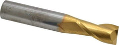 SGS - 1/2", 1" LOC, 1/2" Shank Diam, 3" OAL, 2 Flute, Solid Carbide Square End Mill - Single End, TiN Finish, Spiral Flute, 30° Helix, Centercutting, Right Hand Cut, Right Hand Flute, Series 3 - Eagle Tool & Supply