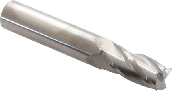 SGS - 15/32", 1" LOC, 1/2" Shank Diam, 3" OAL, 4 Flute, Solid Carbide Square End Mill - Single End, Uncoated, Spiral Flute, 30° Helix, Centercutting, Right Hand Cut, Right Hand Flute, Series 1 - Eagle Tool & Supply