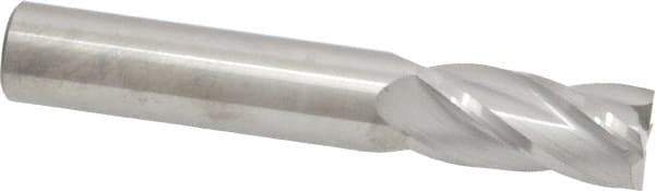 SGS - 9/16", 1-1/8" LOC, 9/16" Shank Diam, 3-1/2" OAL, 4 Flute, Solid Carbide Square End Mill - Single End, Uncoated, Spiral Flute, 30° Helix, Centercutting, Right Hand Cut, Right Hand Flute, Series 1 - Eagle Tool & Supply