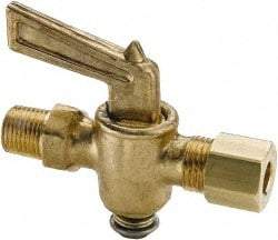 Parker - 1/4" Pipe, 1/4" Tube, Compression Pipe to Male Pipe Drain Cock & Shutoff Valve - 1/4-18 Thread, 30 Max psi - Eagle Tool & Supply