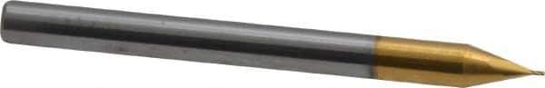 SGS - 1/64", 1/32" LOC, 1/8" Shank Diam, 1-1/2" OAL, 4 Flute, Solid Carbide Square End Mill - Single End, TiN Finish, Spiral Flute, 30° Helix, Centercutting, Right Hand Cut, Right Hand Flute, Series 1 - Eagle Tool & Supply