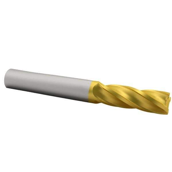 SGS - 3/8", 1" LOC, 3/8" Shank Diam, 2-1/2" OAL, 4 Flute, Solid Carbide Square End Mill - Single End, TiN Finish, Spiral Flute, 30° Helix, Centercutting, Right Hand Cut, Right Hand Flute, Series 1 - Eagle Tool & Supply