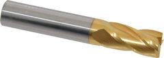 SGS - 1/2", 1" LOC, 1/2" Shank Diam, 3" OAL, 4 Flute, Solid Carbide Square End Mill - Single End, TiN Finish, Spiral Flute, 30° Helix, Centercutting, Right Hand Cut, Right Hand Flute, Series 1 - Eagle Tool & Supply