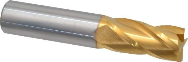 SGS - 3/4", 1-1/2" LOC, 3/4" Shank Diam, 4" OAL, 4 Flute, Solid Carbide Square End Mill - Single End, TiN Finish, Spiral Flute, 30° Helix, Centercutting, Right Hand Cut, Right Hand Flute, Series 1 - Eagle Tool & Supply