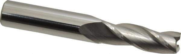 SGS - 11/32", 1" LOC, 3/8" Shank Diam, 2-1/2" OAL, 3 Flute, Solid Carbide Square End Mill - Single End, Uncoated, Spiral Flute, 30° Helix, Centercutting, Right Hand Cut, Right Hand Flute, Series 5 - Eagle Tool & Supply