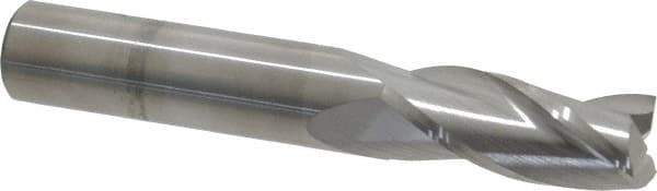 SGS - 7/16", 1" LOC, 7/16" Shank Diam, 2-3/4" OAL, 3 Flute, Solid Carbide Square End Mill - Single End, Uncoated, Spiral Flute, 30° Helix, Centercutting, Right Hand Cut, Right Hand Flute, Series 5 - Eagle Tool & Supply