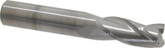 SGS - 7/16", 1" LOC, 7/16" Shank Diam, 2-3/4" OAL, 3 Flute, Solid Carbide Square End Mill - Single End, Uncoated, Spiral Flute, 30° Helix, Centercutting, Right Hand Cut, Right Hand Flute, Series 5 - Eagle Tool & Supply