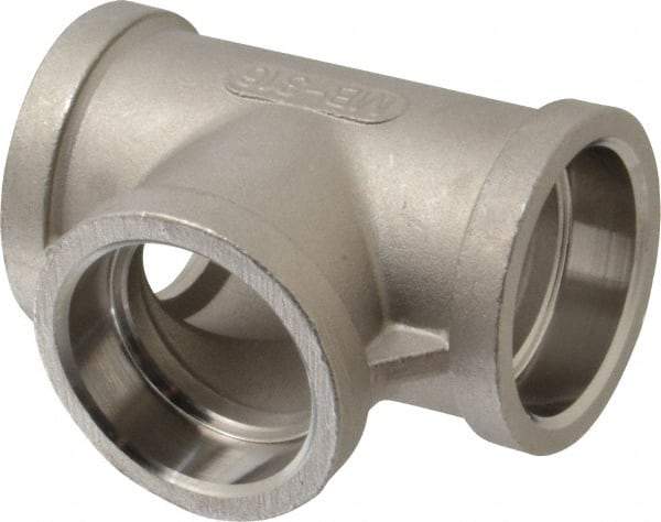Merit Brass - 1-1/4" Grade 316 Stainless Steel Pipe Tee - Socket Weld x Socket Weld x Socket Weld End Connections, 150 psi - Eagle Tool & Supply