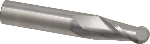 SGS - 1/2" Diam, 1" LOC, 2 Flute Solid Carbide Ball End Mill - Uncoated, Single End, 3" OAL, 1/2" Shank Diam, Spiral Flute - Eagle Tool & Supply