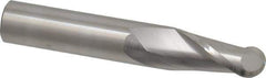SGS - 1/2" Diam, 1" LOC, 2 Flute Solid Carbide Ball End Mill - Uncoated, Single End, 3" OAL, 1/2" Shank Diam, Spiral Flute - Eagle Tool & Supply