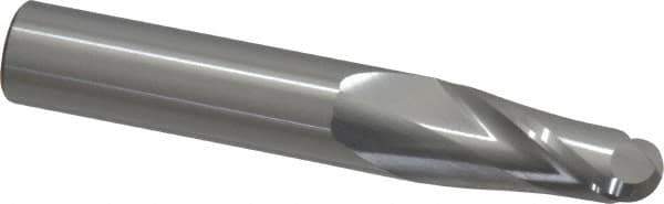 SGS - 9/16" Diam, 1-1/8" LOC, 2 Flute Solid Carbide Ball End Mill - Uncoated, Single End, 3-1/2" OAL, 9/16" Shank Diam, Spiral Flute - Eagle Tool & Supply