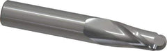 SGS - 9/16" Diam, 1-1/8" LOC, 2 Flute Solid Carbide Ball End Mill - Uncoated, Single End, 3-1/2" OAL, 9/16" Shank Diam, Spiral Flute - Eagle Tool & Supply