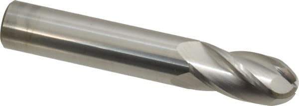 SGS - 1/2" Diam, 1" LOC, 4 Flute Solid Carbide Ball End Mill - Uncoated, Single End, 3" OAL, 1/2" Shank Diam, Spiral Flute - Eagle Tool & Supply