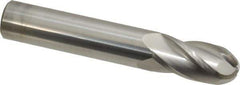 SGS - 1/2" Diam, 1" LOC, 4 Flute Solid Carbide Ball End Mill - Uncoated, Single End, 3" OAL, 1/2" Shank Diam, Spiral Flute - Eagle Tool & Supply